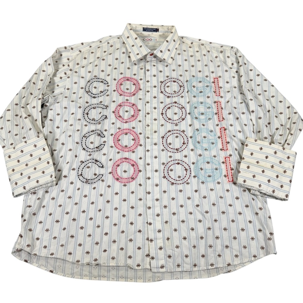 COOGI Mens XXL Button Up Shirt Embroidered Logo Long Sleeve Hip Hop Streetwear